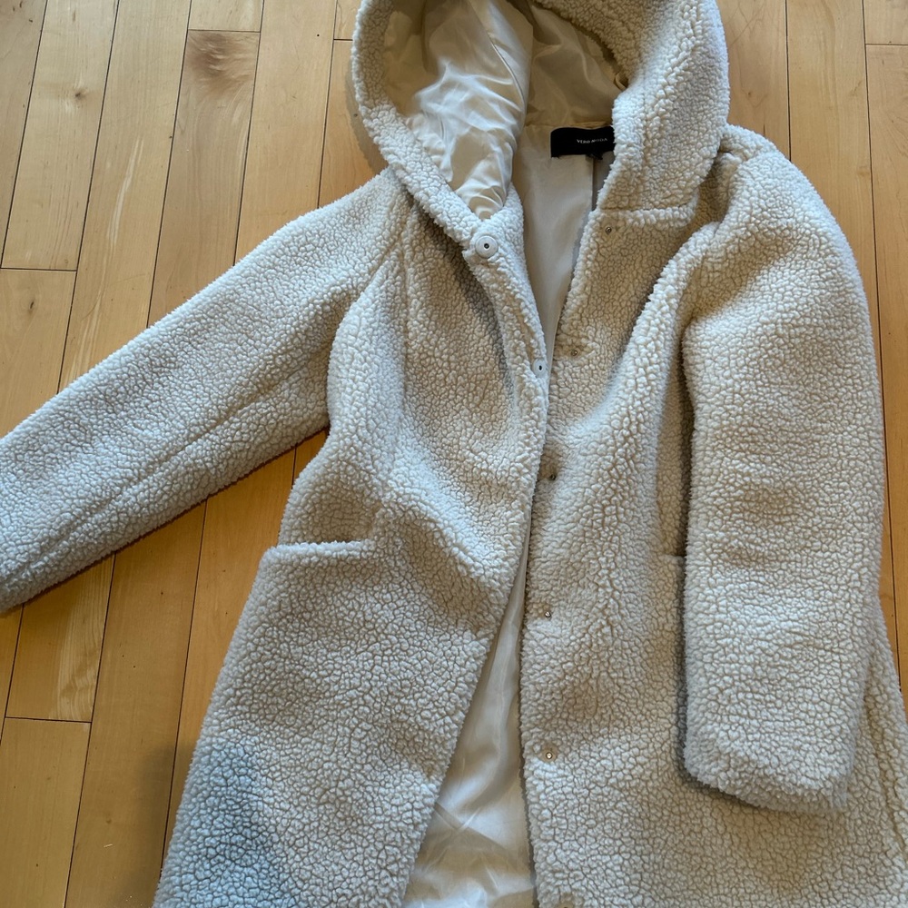 Vero Moda Cream Teddy Jacket with Hood
